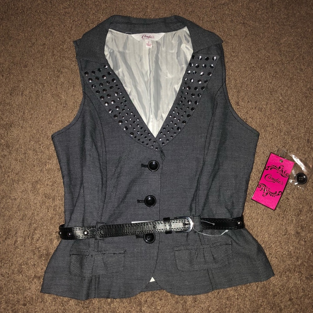 Candie’s Sleeveless Gray Studded Vest, Size 5